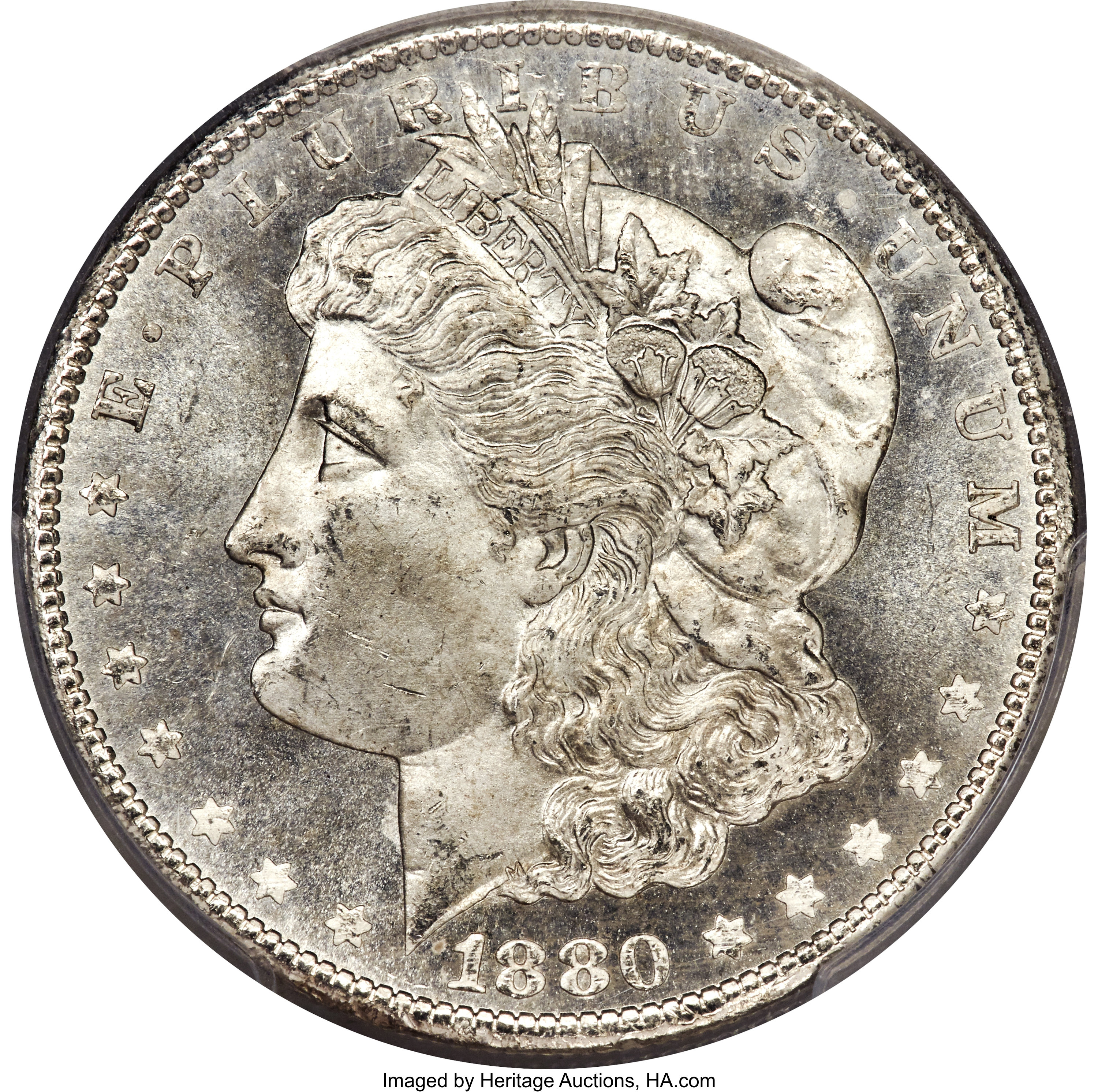 image for: 1880-CC $1 8 Over High 7, VAM-5, MS66+ PCGS. CAC....