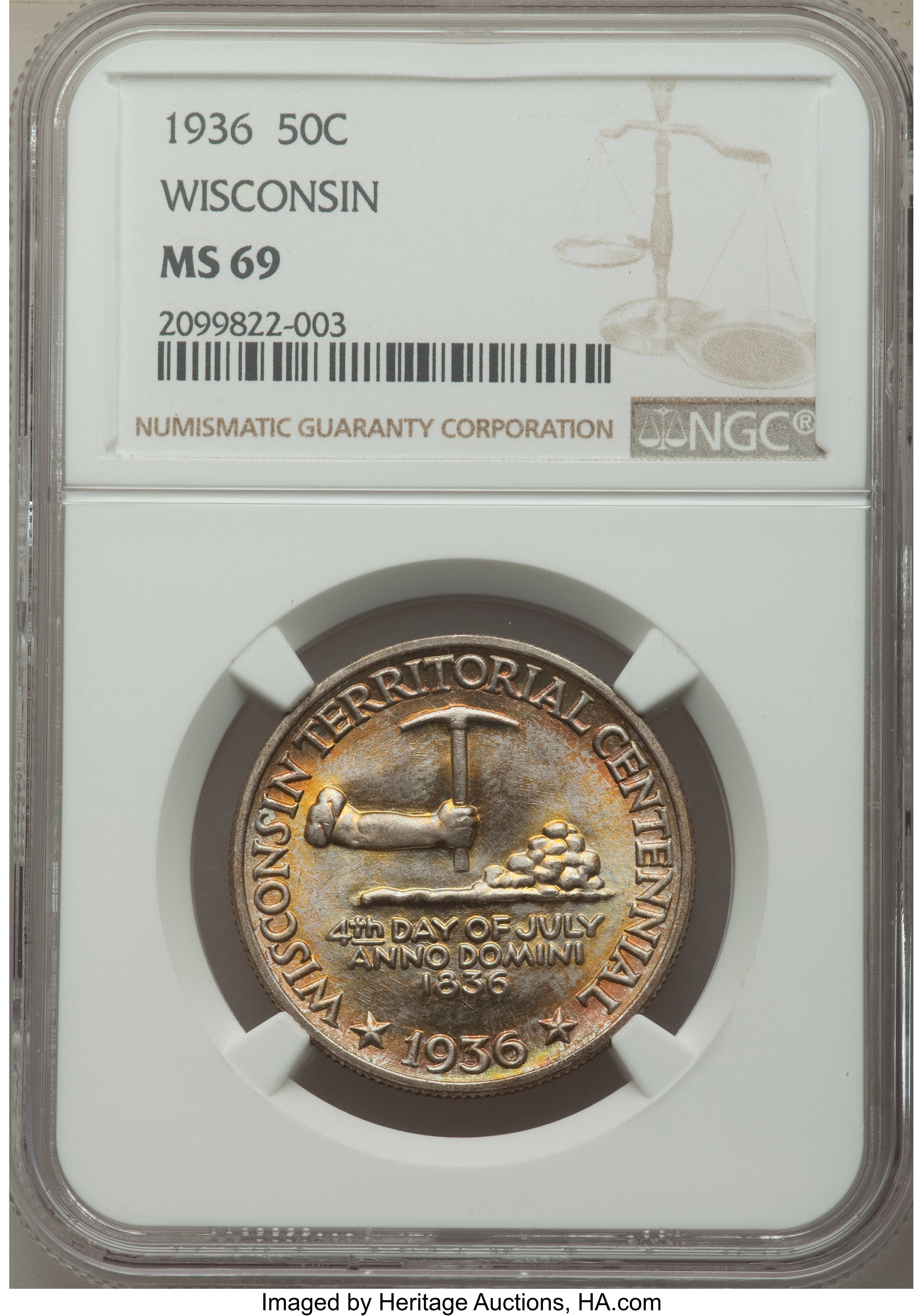 1936 50c Wisconsin MS69 thumbnail 4