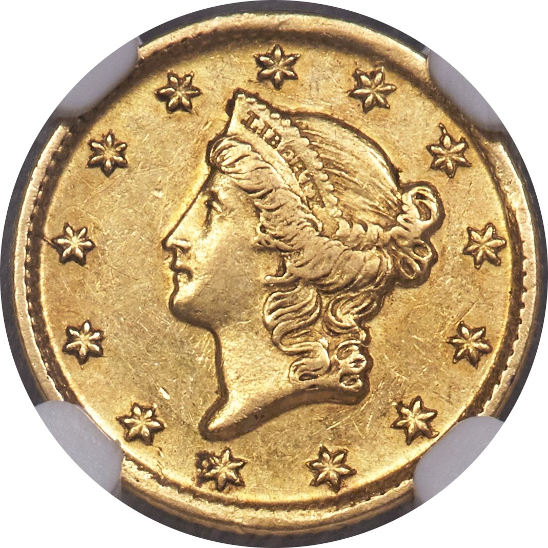 image for: 1853-D G$1 AU58 NGC. Variety 5-G....