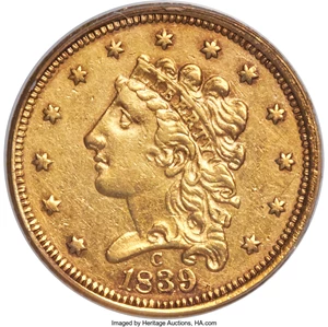 image for: 1839-C $2 1/2 AU50 PCGS. HM-1, High R.3....