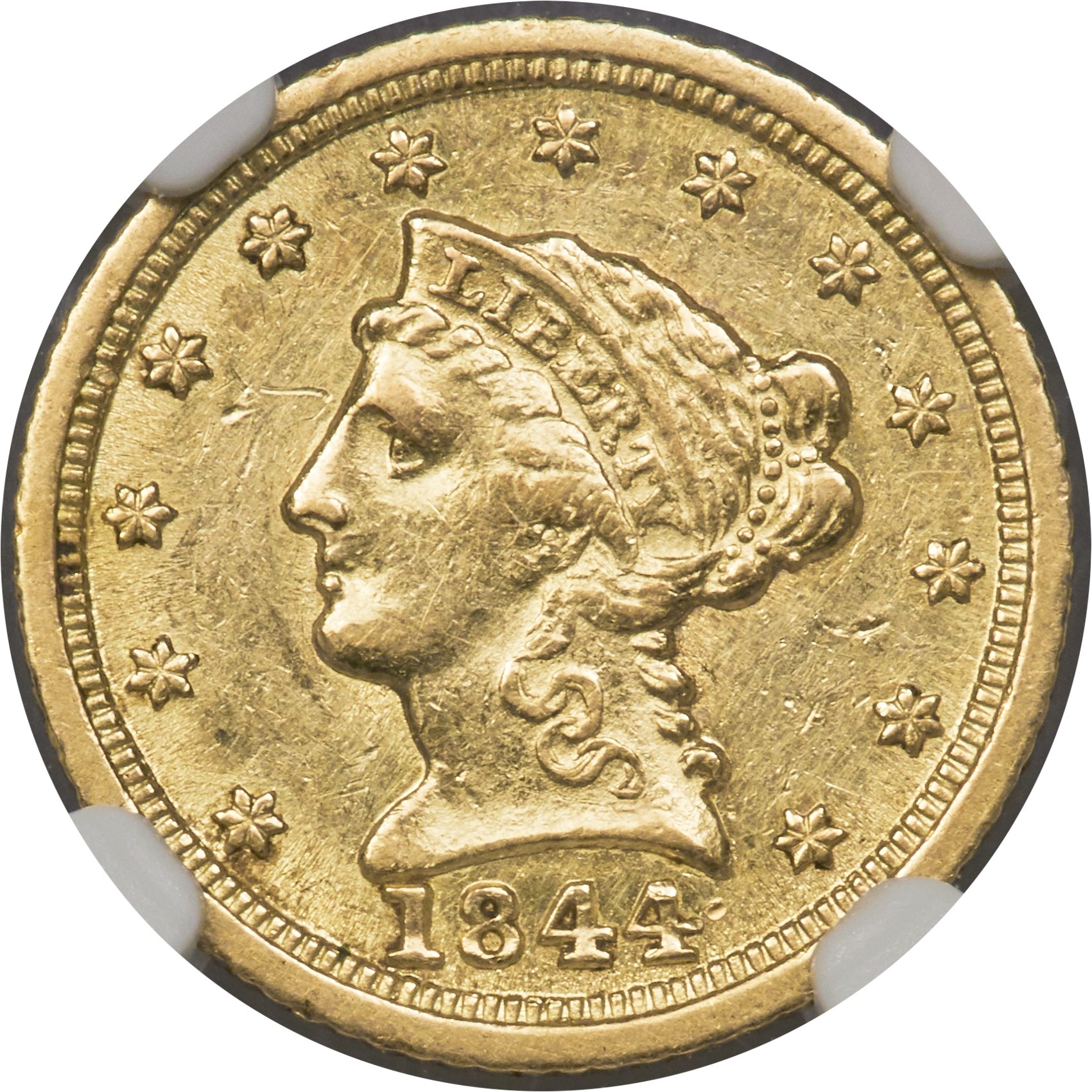 image for: 1844-D $2 1/2 AU55 NGC. Variety 5-I....