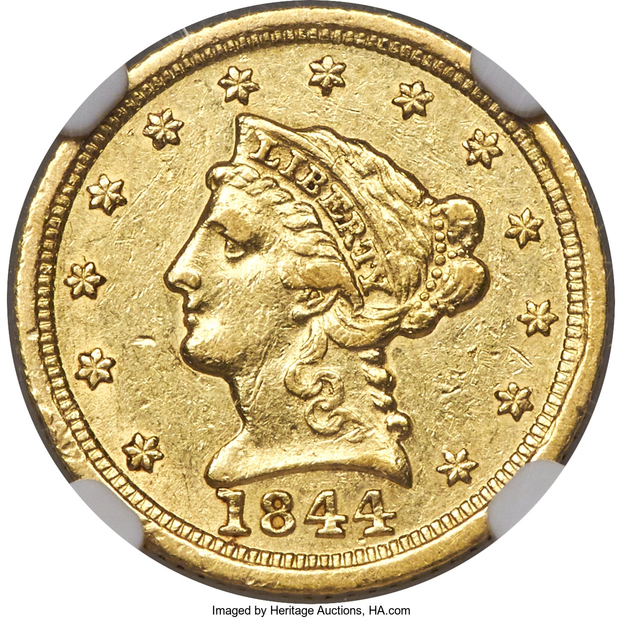 image for: 1844-D $2 1/2 AU55 NGC. Variety 5-I....