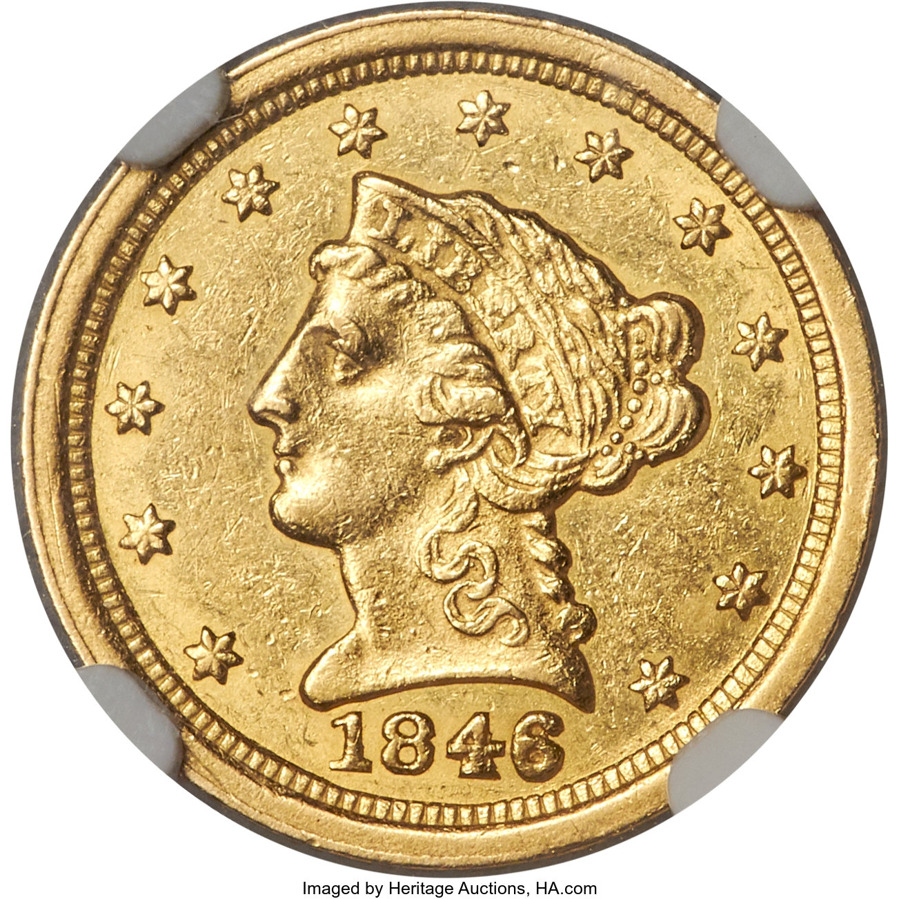 image for: 1846-O $2 1/2 AU58+ NGC. Variety 1....