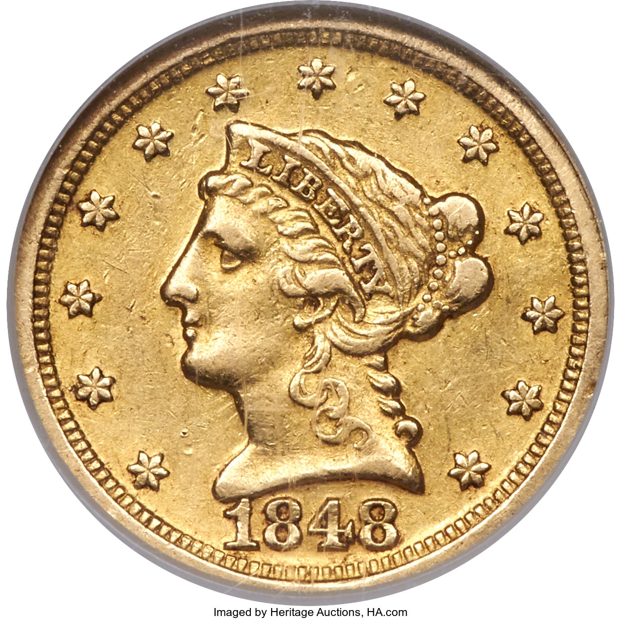 image for: 1848-D $2 1/2 AU53 NGC. Variety 10-N....