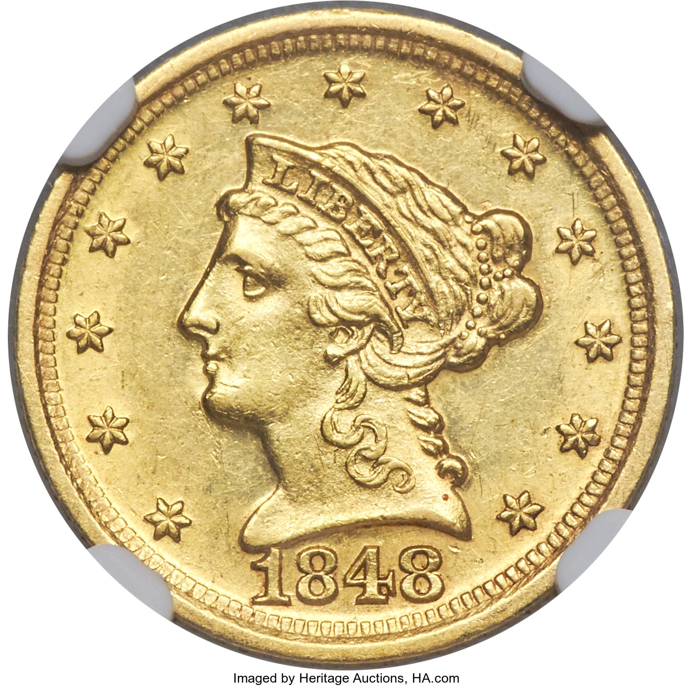 image for: 1848-D $2 1/2 AU58 NGC. Variety 10-N....