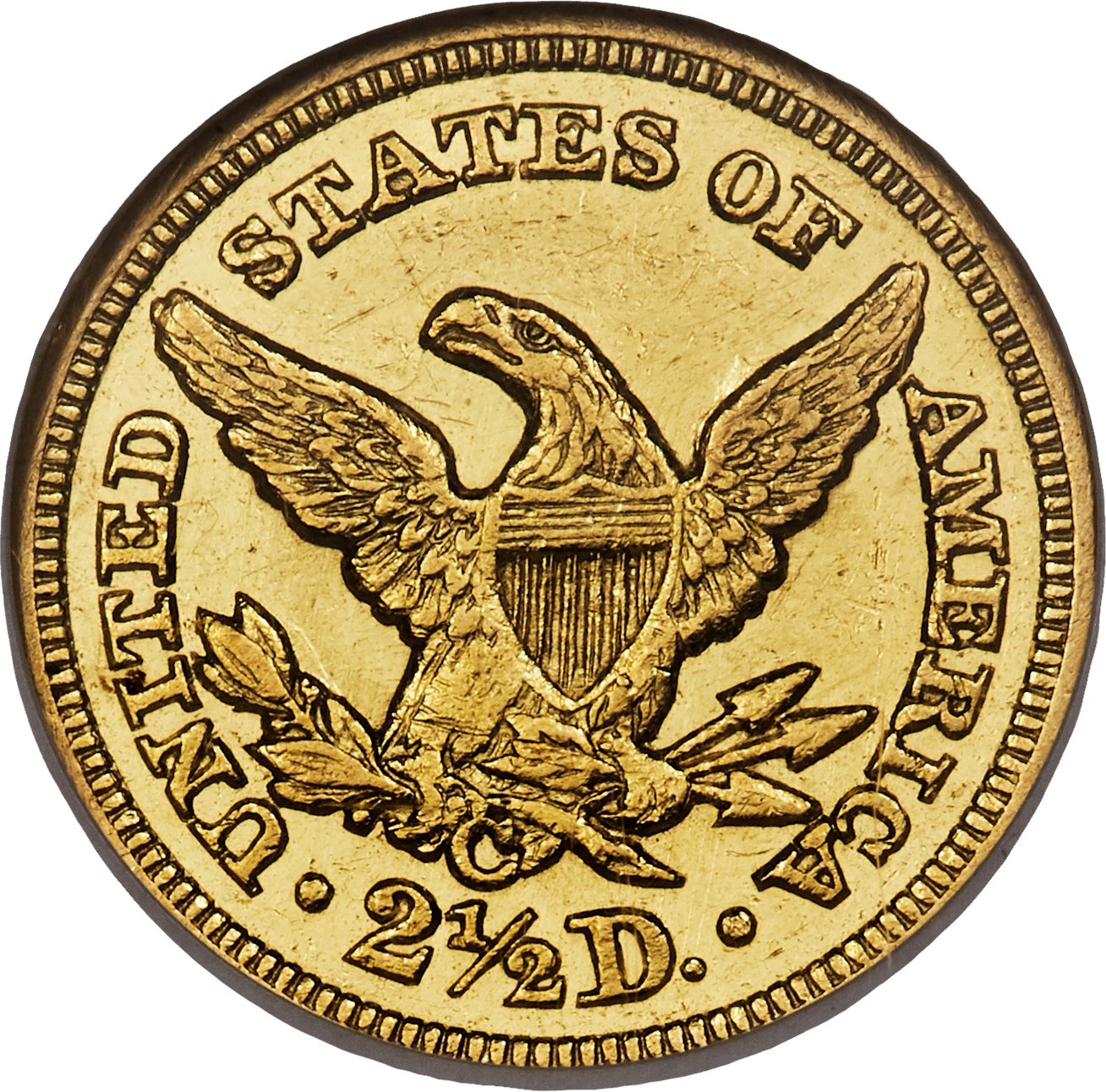 image for: 1849-C $2 1/2 AU58 NGC. Variety 1....