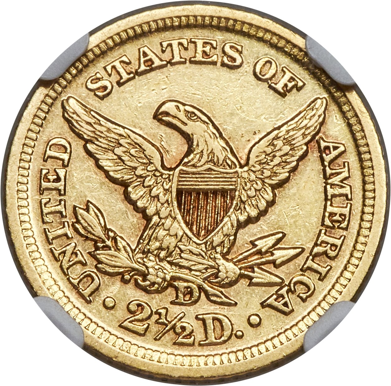 image for: 1857-D $2 1/2 AU55 NGC. Variety 21-N....