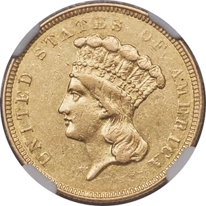 image for: 1854-O $3 AU50 NGC. Variety 2....
