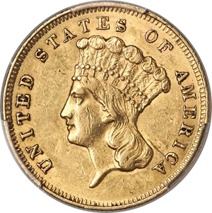 image for: 1856-S $3 AU58 PCGS....