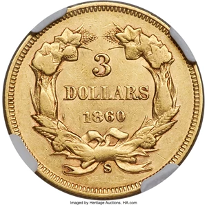 image for: 1860-S $3 AU50 NGC....