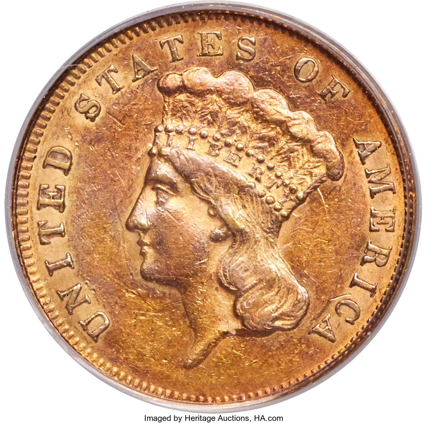 image for: 1863 $3 AU55 PCGS....