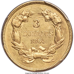 image for: 1864 $3 AU53 PCGS....