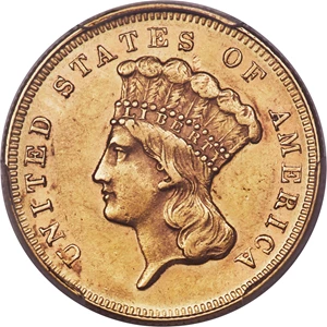 image for: 1872 $3 AU55 PCGS. CAC....