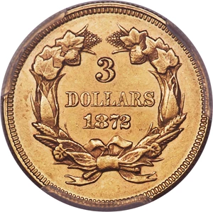 image for: 1872 $3 AU55 PCGS. CAC....