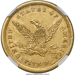 image for: 1839 $5 AU58 NGC....