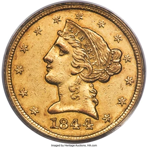 image for: 1844-D $5 AU55 PCGS. CAC. Variety 11-G....
