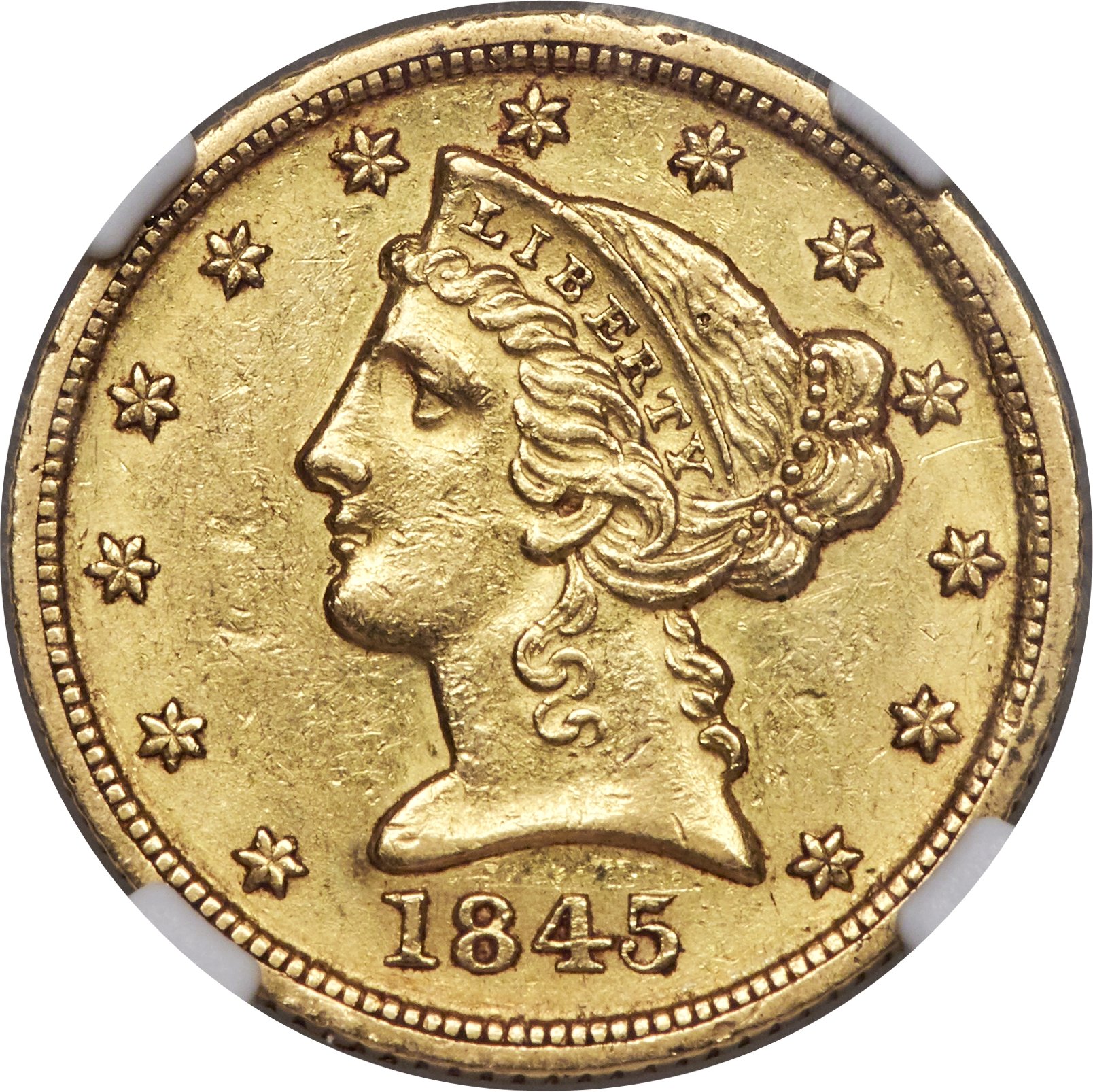 image for: 1845-D $5 AU58 NGC. Variety 13-H....