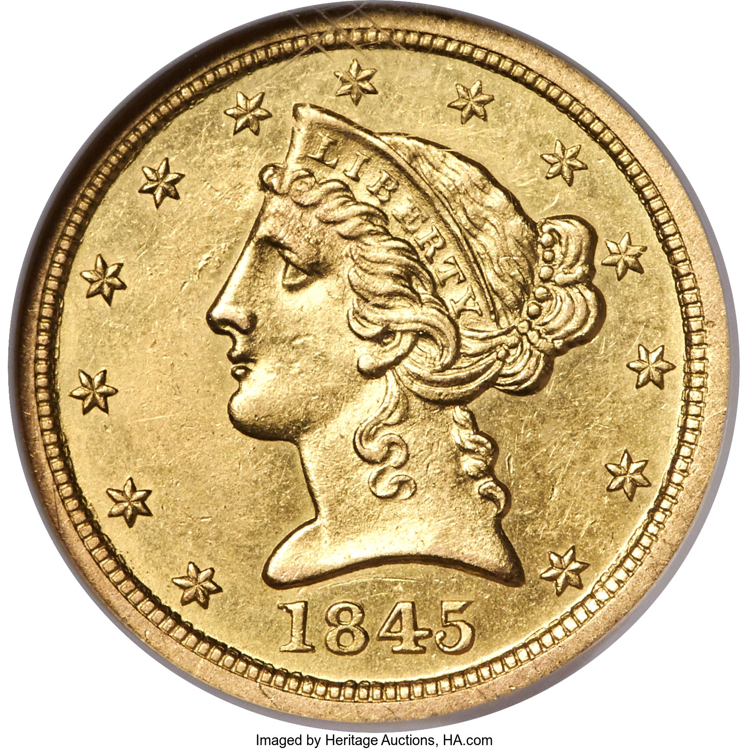 image for: 1845-O $5 AU58 NGC. Variety 1....