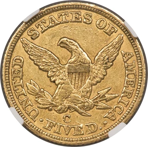 image for: 1849-C $5 AU55 NGC. Variety 1....