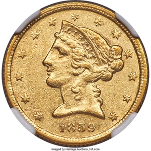 image for: 1859-C $5 AU55 NGC. Variety 1....