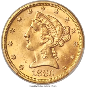 image for: 1880 $5 MS65+ PCGS....