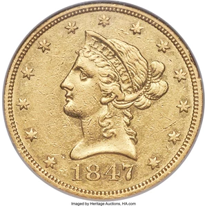 image for: 1847 $10 AU55 NGC....
