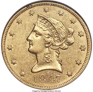 image for: 1847 $10 AU55 NGC....