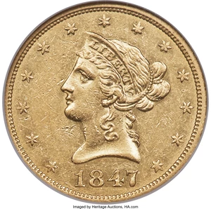 image for: 1847 $10 AU55 NGC....