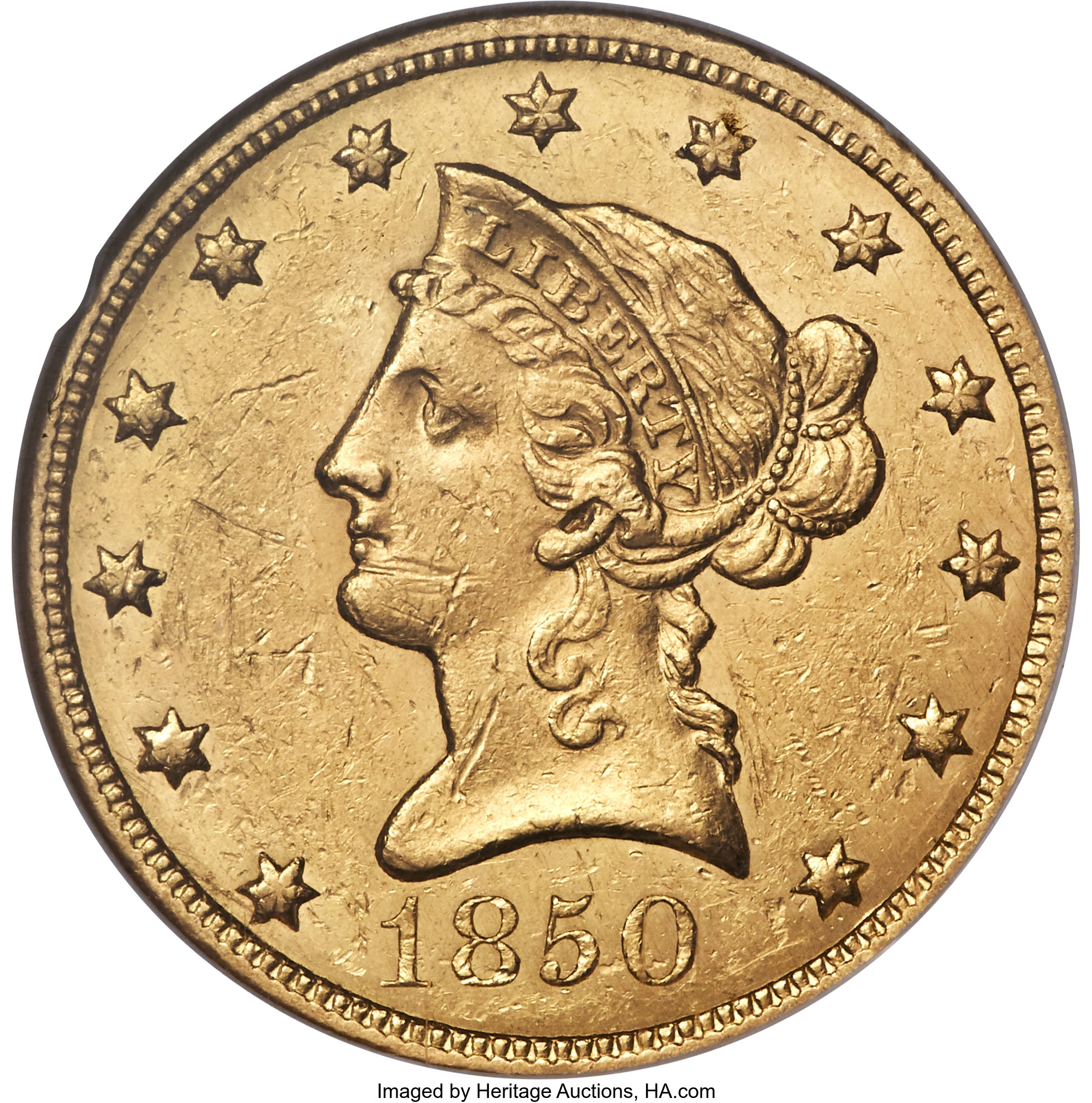 image for: 1850 $10 Large Date AU58 NGC....