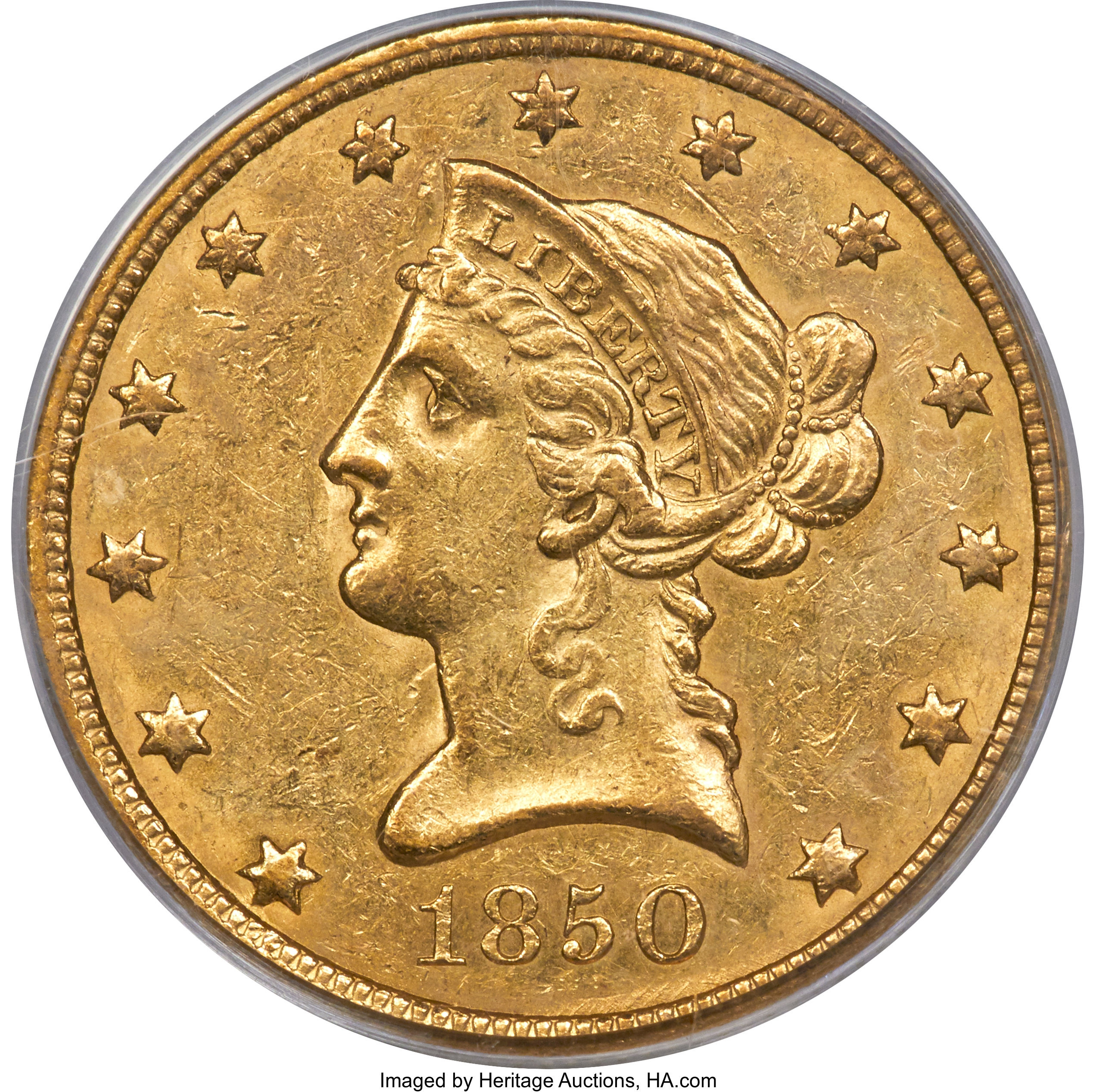 image for: 1850 $10 Small Date AU58 PCGS....