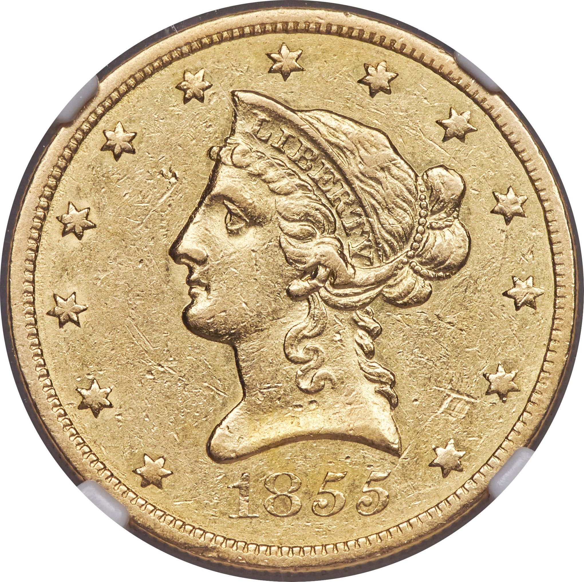 image for: 1855-O $10 AU50 NGC. Variety 2....