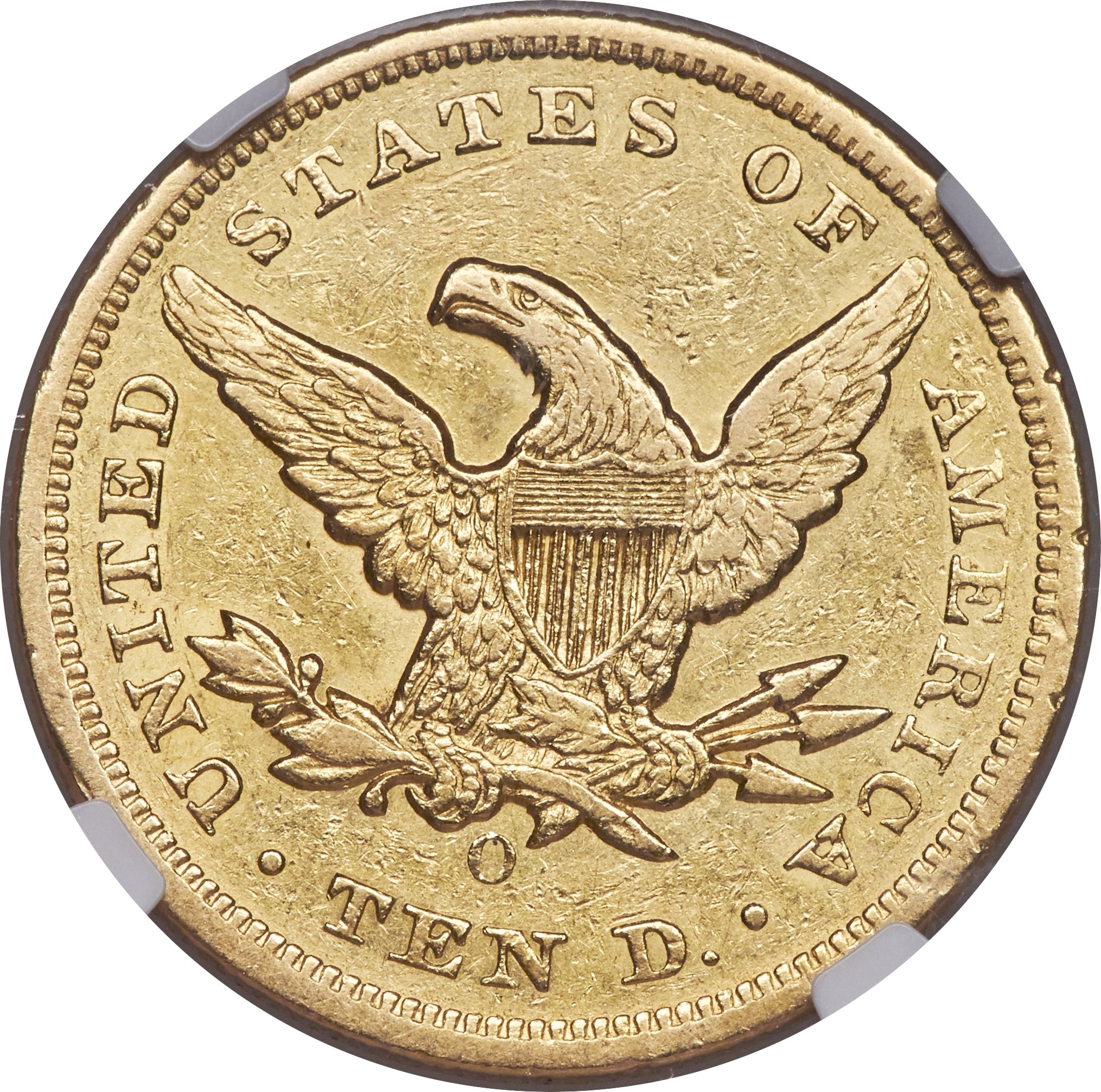 image for: 1855-O $10 AU50 NGC. Variety 2....