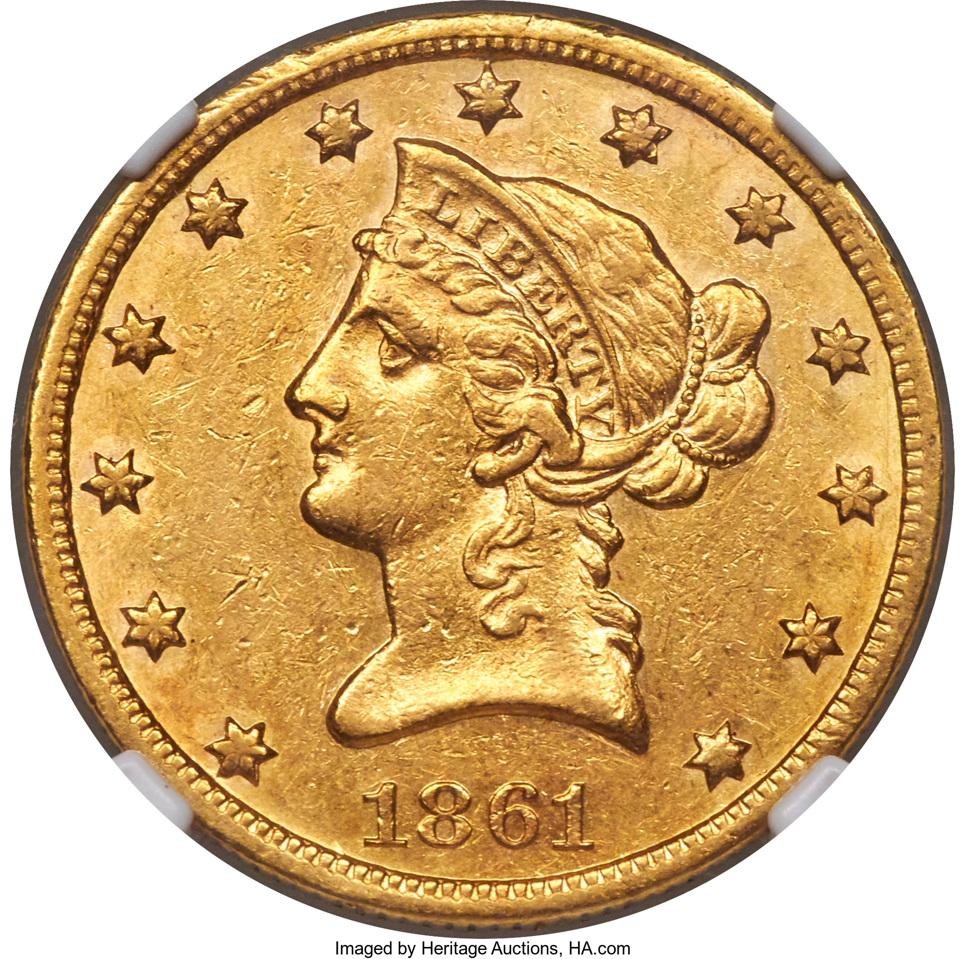 image for: 1861-S $10 AU55 NGC....