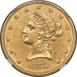 image for: 1880-O $10 AU58 NGC. Variety 1....