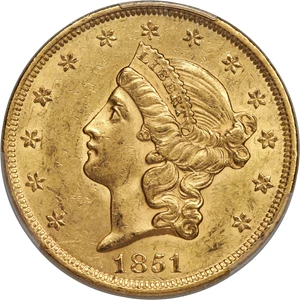 image for: 1851 $20 AU58 PCGS. CAC....