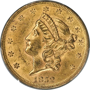 image for: 1852 $20 MS62+ PCGS....
