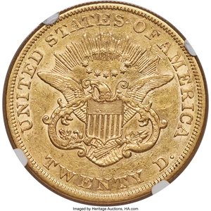 image for: 1854 $20 Large Date AU53 NGC....