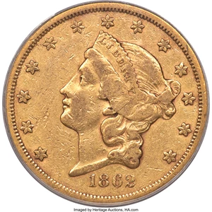 image for: 1862 $20 VF35 PCGS....