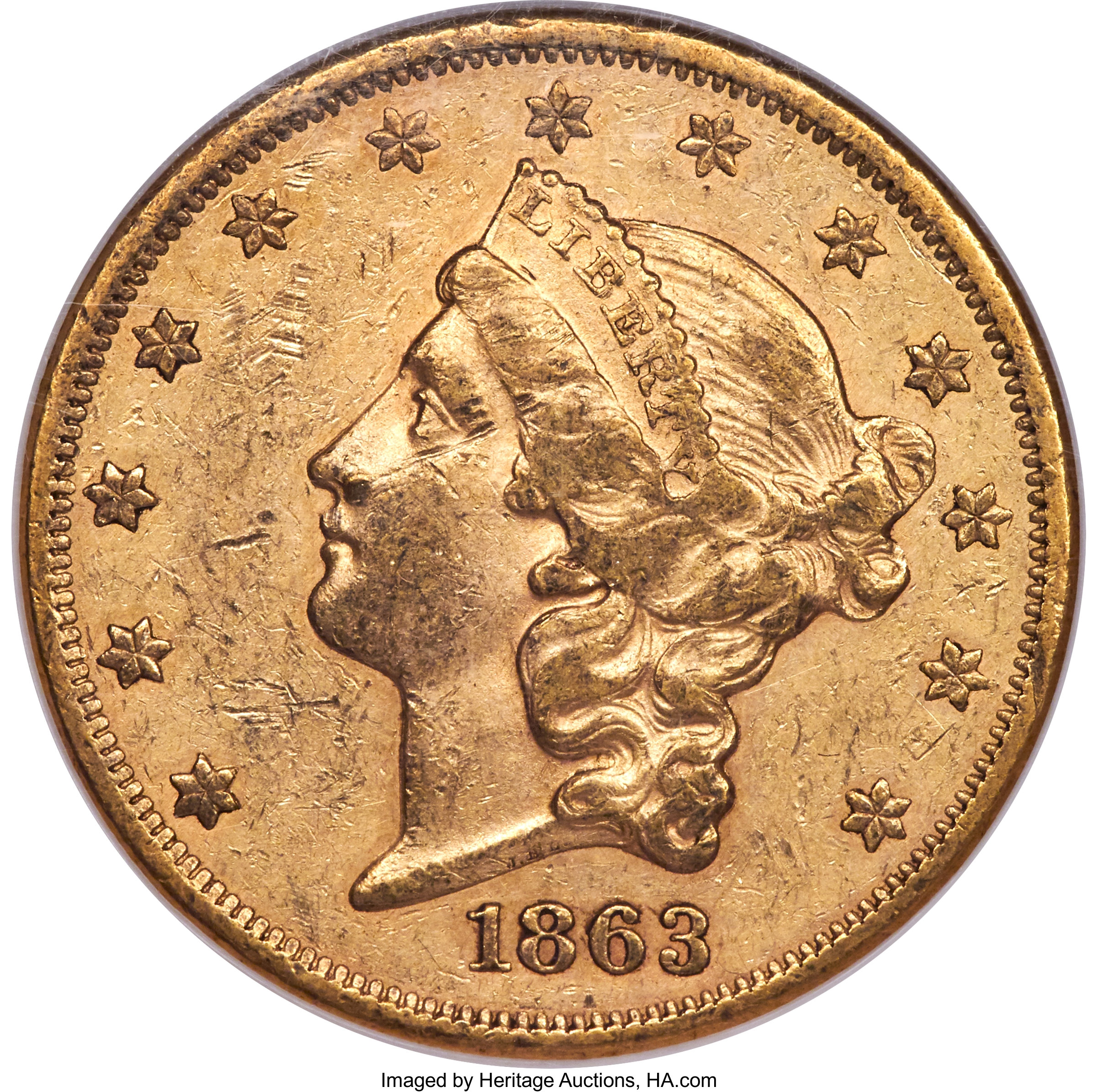 image for: 1863 $20 AU50 NGC....
