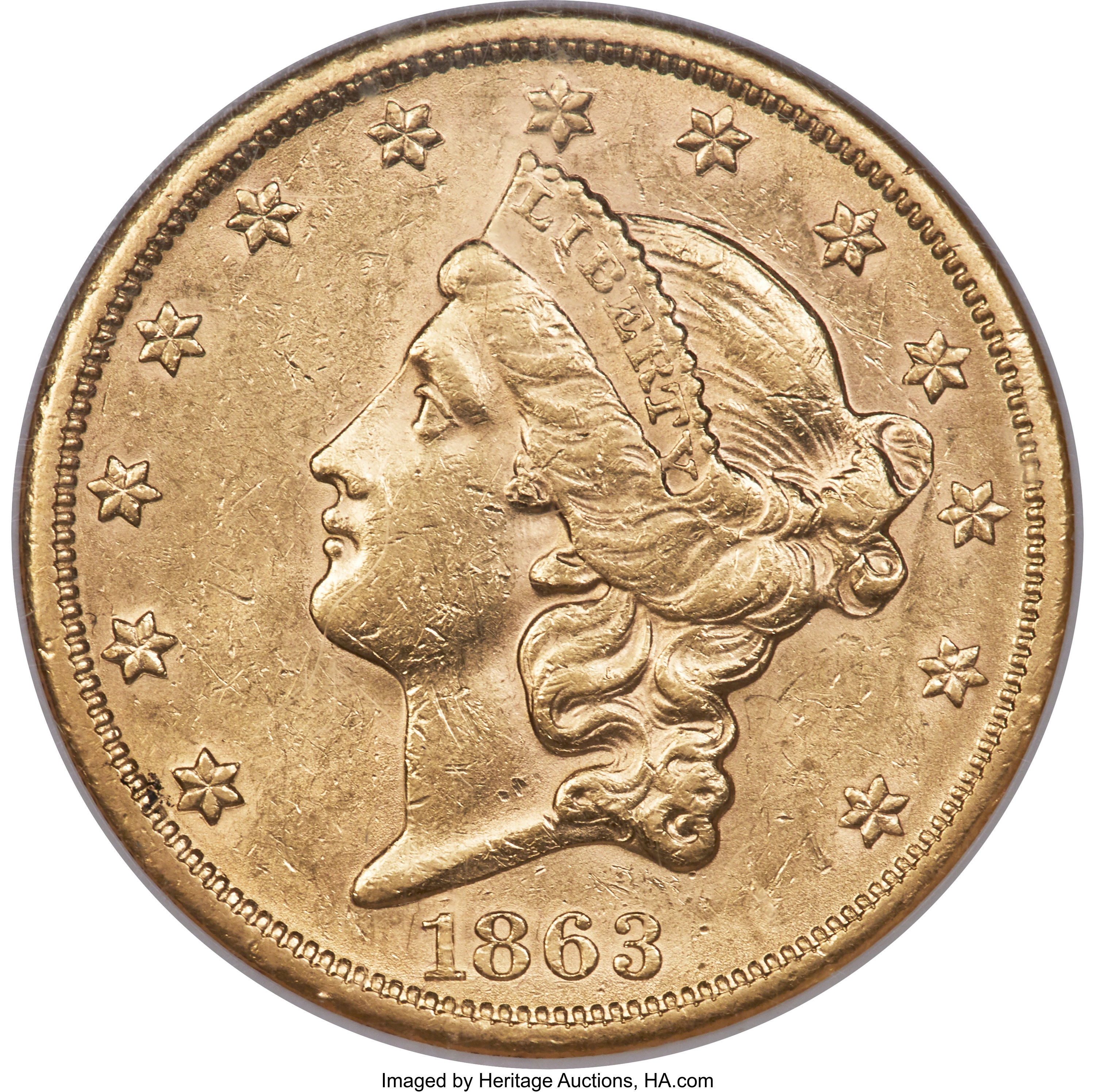 image for: 1863-S $20 AU58 NGC. CAC....