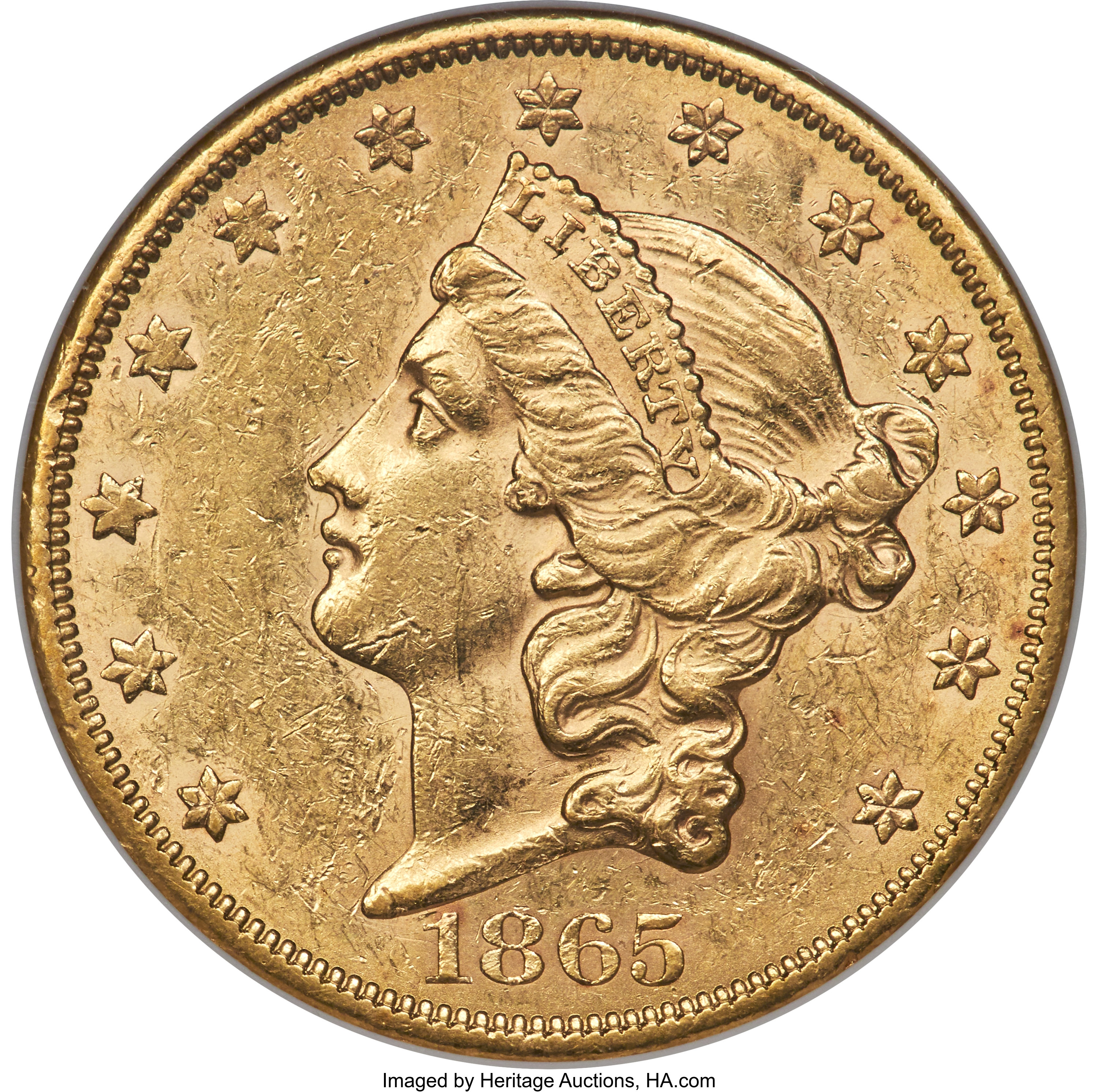 image for: 1865-S $20 AU58 ANACS....
