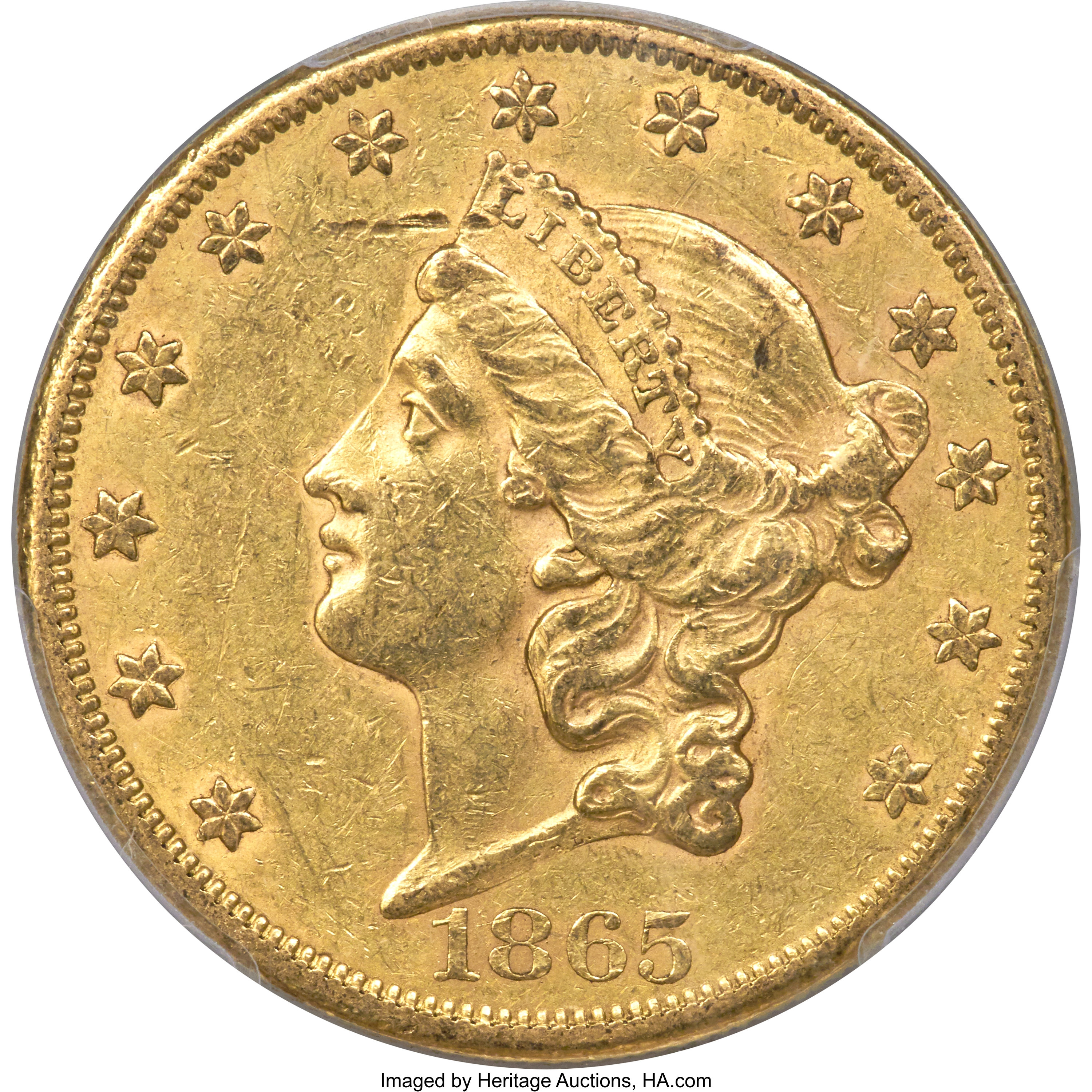 image for: 1865-S $20 AU58 PCGS....