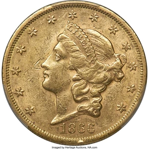 image for: 1866 $20 Motto AU58 PCGS....