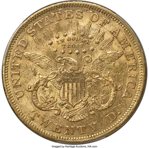 image for: 1866 $20 Motto AU58 PCGS....