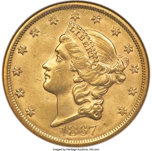 image for: 1867-S $20 MS61 NGC....