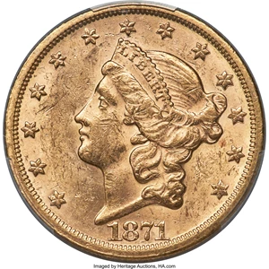 image for: 1871-S $20 MS61 PCGS....
