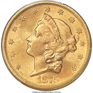 image for: 1875-S $20 MS64+ PCGS....