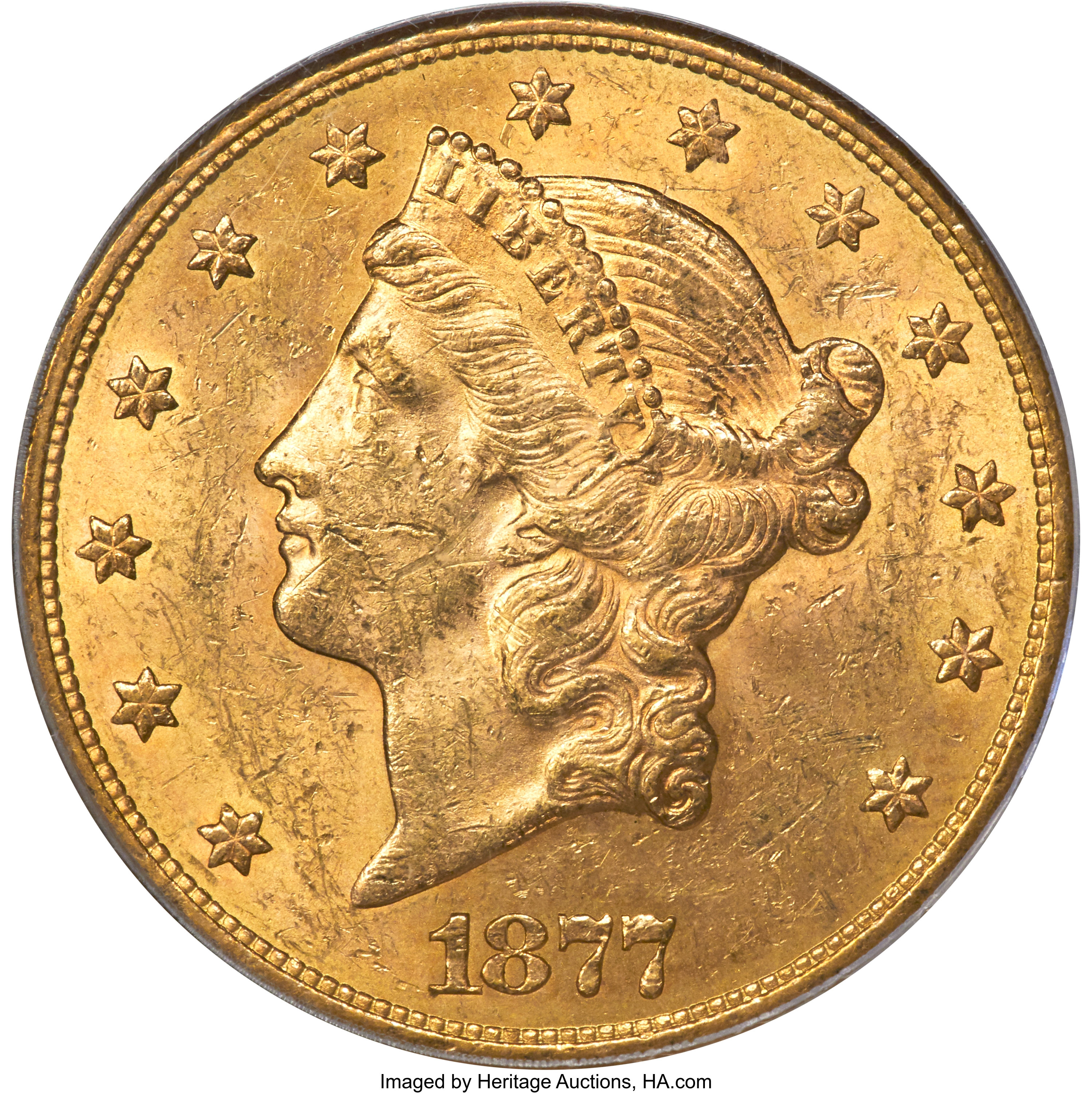 image for: 1877-S $20 MS62 PCGS....