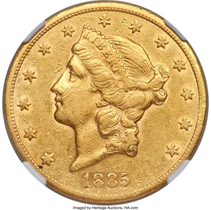image for: 1885-CC $20 AU53 NGC. Variety 1-A....