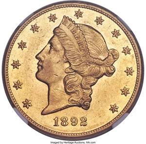 image for: 1892-CC $20 AU55 NGC. Variety 1-A....